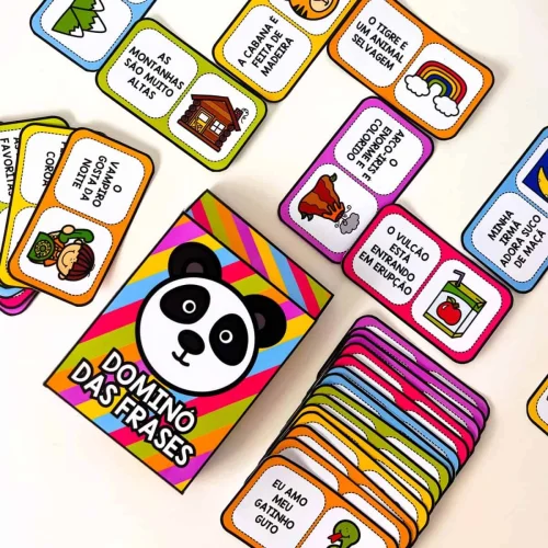 Jogo de dominó com frases educativas e divertidas para crianças.