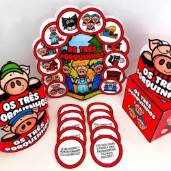 Material educativo com personagens dos Três Porquinhos para crianças.