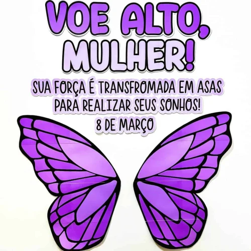 Asas de borboleta roxas simbolizando força e transformação feminina.