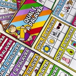 Jogo educativo de perguntas sobre palavras e imagens para crianças.