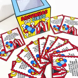 Cartas de adivinhas do circo para crianças com tema circense.