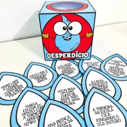 Jogo educativo sobre economia de água com personagens divertidos.