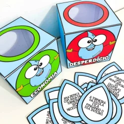 Brinquedos educativos sobre economia e desperdício de água e energia.