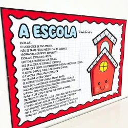 Cartaz educativo com poema sobre escola e valores.