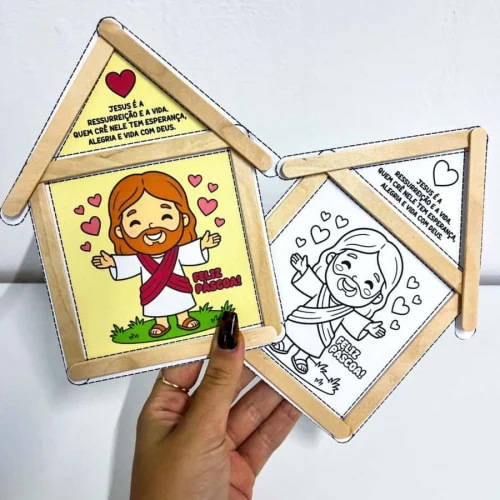 Atividades de Páscoa de Jesus para crianças com desenhos e mensagens.