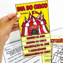 Cartaz do Dia do Circo com cores vibrantes e elementos circenses.