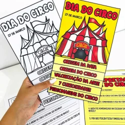 Cartaz colorido do Dia do Circo com informações e ilustrações de circo.
