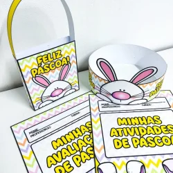 Kit de Páscoa com atividades e lembrancinhas para crianças.