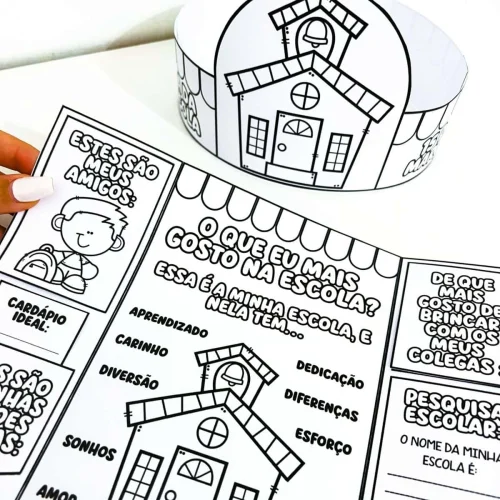 Atividades educativas com lapbook e coroa para o Dia da Escola.