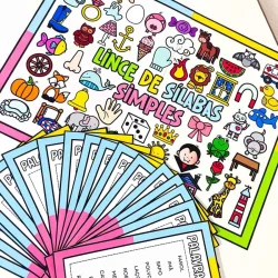 Material educativo com figuras e palavras de sílabas simples para crianças.