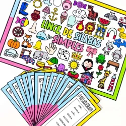 Imagem de cartaz com palavras e imagens de sílabas simples para ensino infantil.