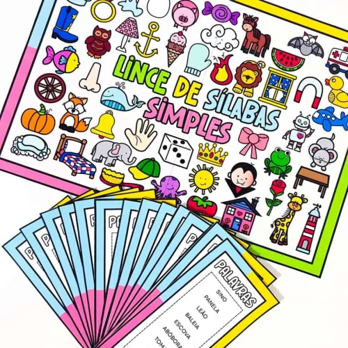 Imagem de cartaz com palavras e imagens de sílabas simples para ensino infantil.