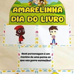 Jogo de amarelinha com personagens infantis para o Dia do Livro.