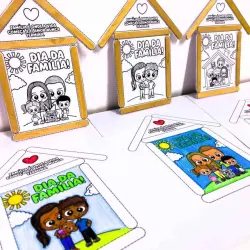 Atividades educativas para o Dia da Família com desenhos de famílias felizes.