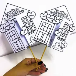 Atividade de recorte e colagem sobre valores familiares para crianças.