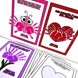 Cartões de Dia das Mães com desenhos de mãos e mensagens de amor.