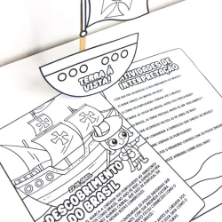 Ilustração de navio e bandeira do Brasil para atividades escolares.