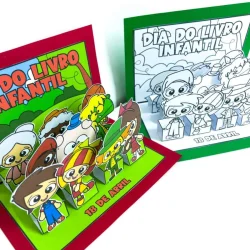 Cenário com personagens de livro infantil para celebração do Dia do Livro.