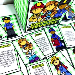 Caixa com figuras de profissões para crianças na educação infantil.