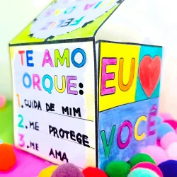 Caixinha decorada com mensagens de amor e proteção para o Dia das Mães.