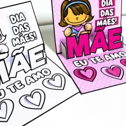 Cartão 3D com mensagem de amor para o Dia das Mães.