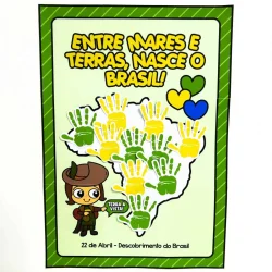 Cartaz com mãos coloridas formando o mapa do Brasil e mensagem educativa.