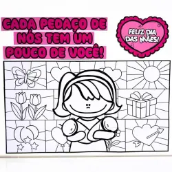 Cartaz de pintura colaborativa com tema do Dia das Mães e mensagem de carinho.