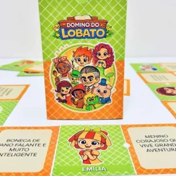 Jogo de dominó do Lobato com personagens infantis coloridos.