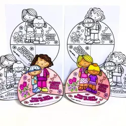 Atividades de colorir para o Dia das Mães com desenhos de mães e filhos.