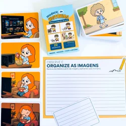 Material pedagógico para ensinar sequência de histórias na produção de texto.
