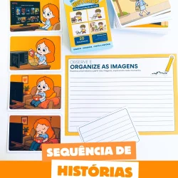 Atividades de leitura e escrita com sequência de histórias para crianças.