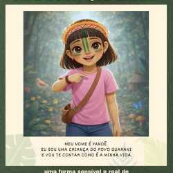 Ilustração de Yandê, criança indígena com rosto pintado na floresta.