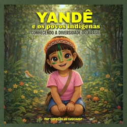 Ilustração de uma criança indígena no meio da floresta brasileira.