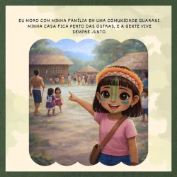 Menina indígena sorridente em comunidade tradicional.