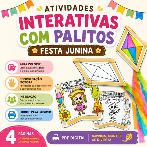 Atividades Juninas Interativas com Palitos - Festa Junina