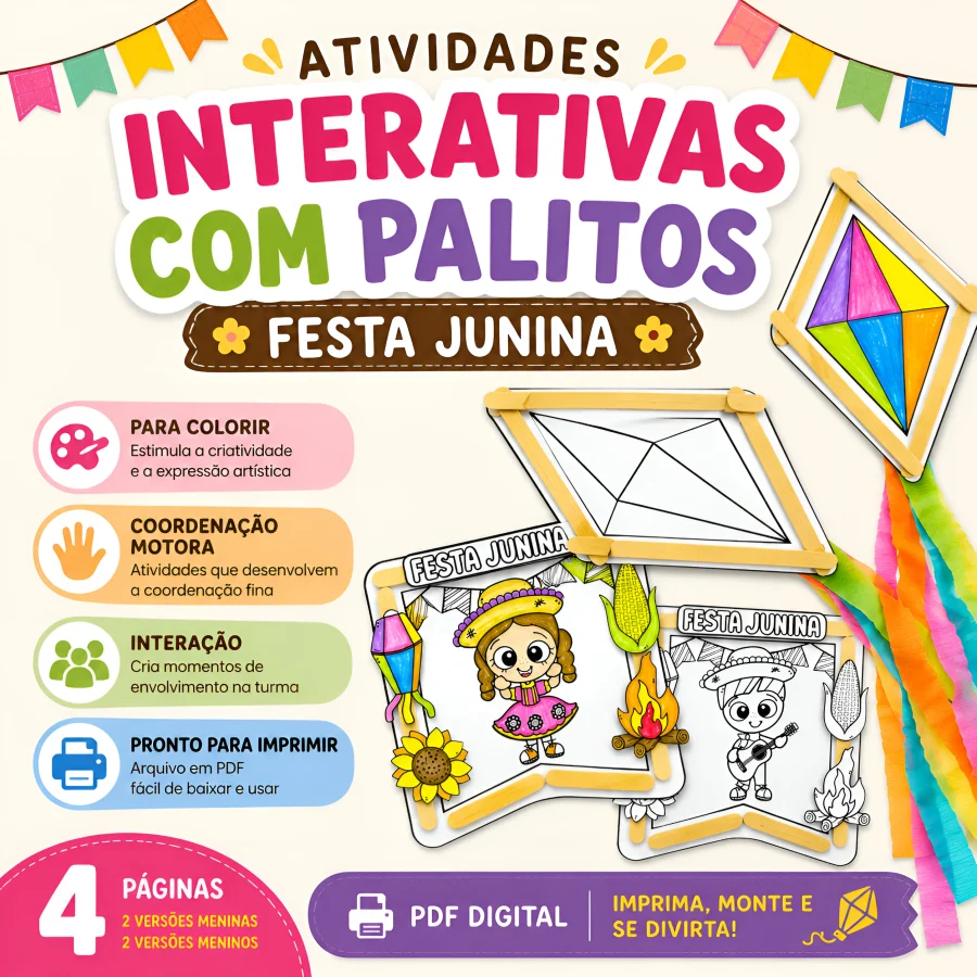Atividades Juninas Interativas com Palitos - Festa Junina