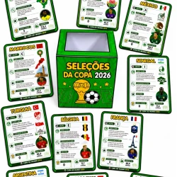 Cartões de seleção da Copa 2026 com informações de times e jogadores.