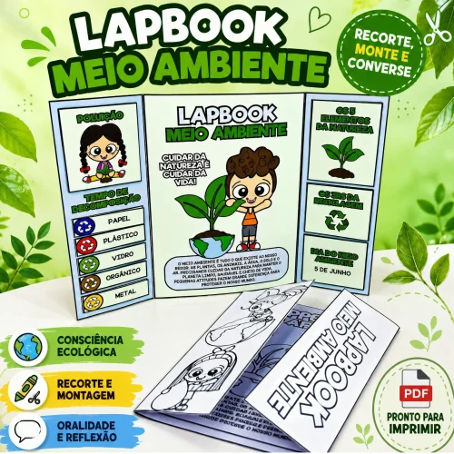 Material educativo sobre meio ambiente e sustentabilidade para crianças.