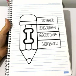 Desenho de lápis com palavras para atividade de escrita.