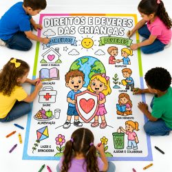 Cartaz Colaborativo para Colorir - Direitos e Deveres das Crianças - Cidadania e Valores