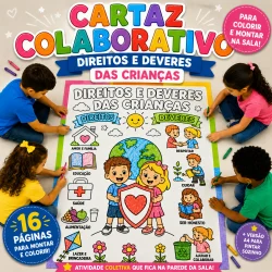 Cartaz Colaborativo para Colorir - Direitos e Deveres das Crianças - Cidadania e Valores