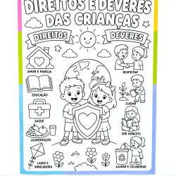 Cartaz Colaborativo para Colorir - Direitos e Deveres das Crianças - Cidadania e Valores