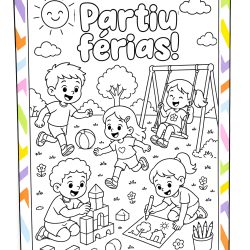 Cartaz Colaborativo para Colorir Partiu Férias - Férias