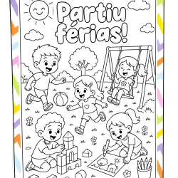 Cartaz Colaborativo para Colorir Partiu Férias - Férias