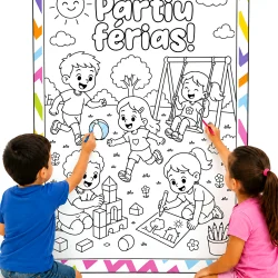 Cartaz Colaborativo para Colorir Partiu Férias - Férias