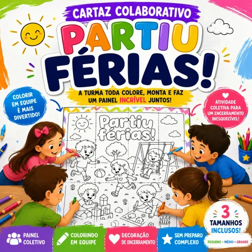 Cartaz Colaborativo para Colorir Partiu Férias - Férias