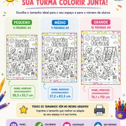 Cartaz Colaborativo para Colorir Partiu Férias - Férias