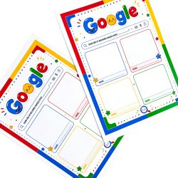 Atividade educativa do Google para o Dia do Amigo com espaço para desenhos e mensagens.