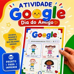 Atividade educativa do Google para o Dia do Amigo com desenhos de crianças.