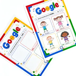 Atividade educativa do Google para o Dia do Amigo com desenhos de crianças.